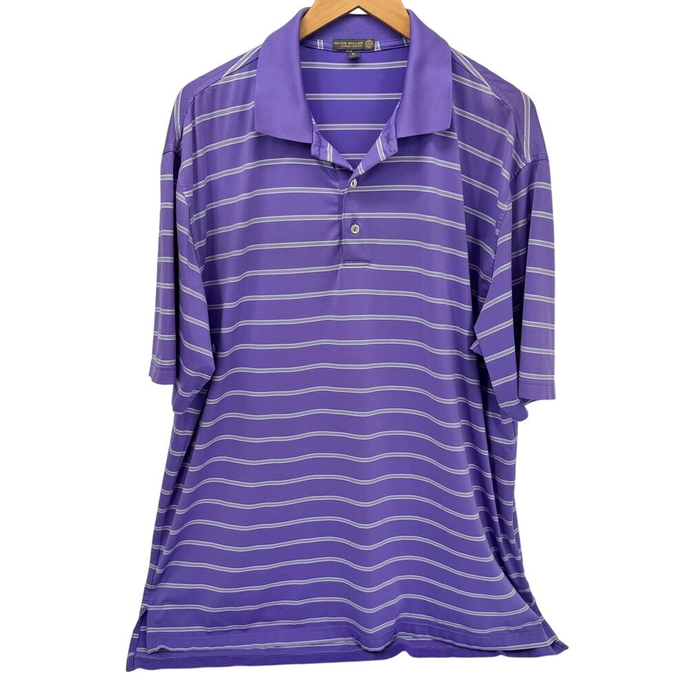 Peter Millar Polo Shirt Mens XL Purple Stripe Golf Activewear Summer Comfort